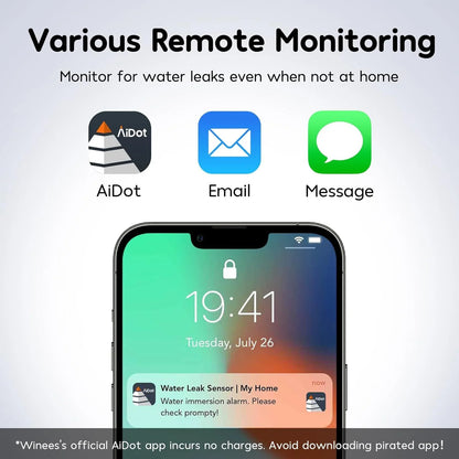 Wi-Fi Water Leak Detector, Water Detector Alarm with 656Ft Transmission Range, Leak Alert Email & SMS Notification , 3 Detectors & 1 Hub, for Kitchens, Basements, Bathrooms