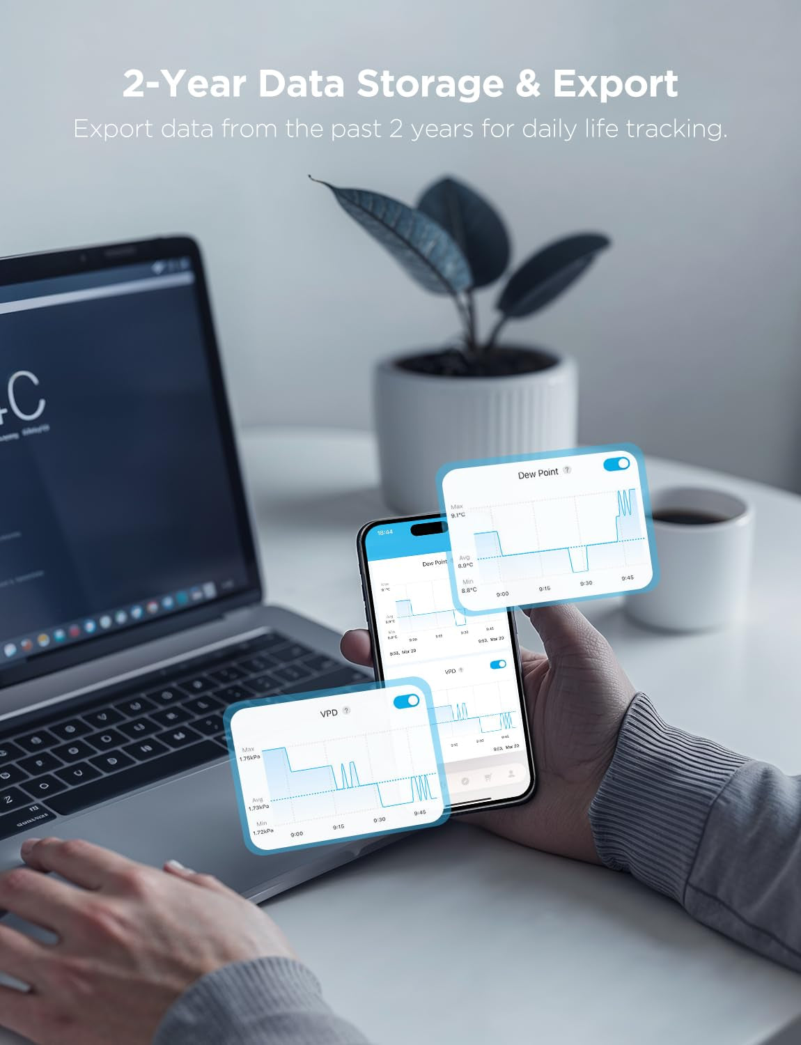 Digital Hygrometer Indoor Thermometer Room H5075, Bluetooth Temperature Humidity Meter with 164Ft Remote App Control, Notification Alerts, 2 Years Data Storage Export for Bedroom, Wine Cellar