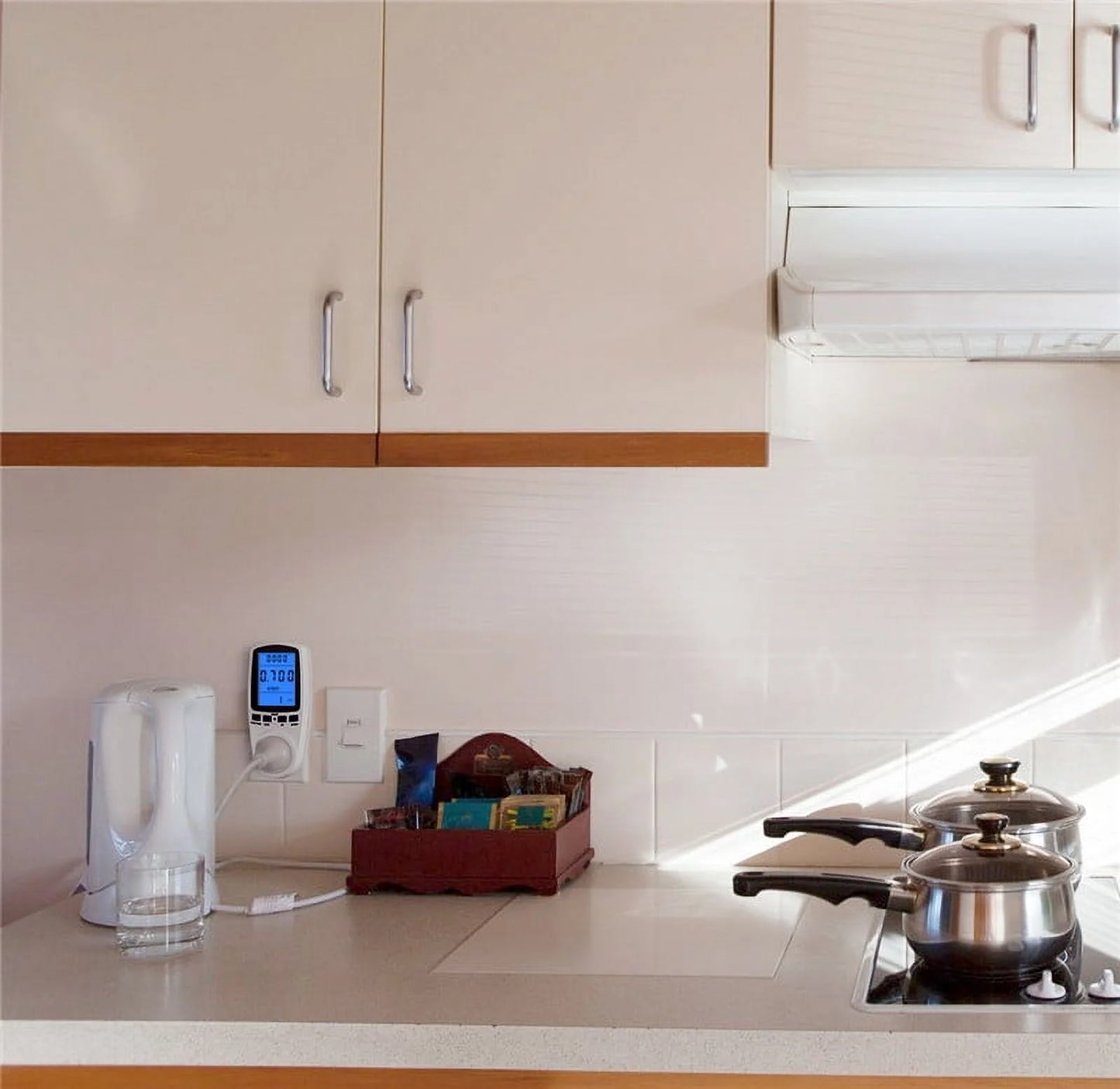 Electricity Usage Monitor Power Meter Energy Watt Volt Consumption with LCD Display Overload for Home Kitchen