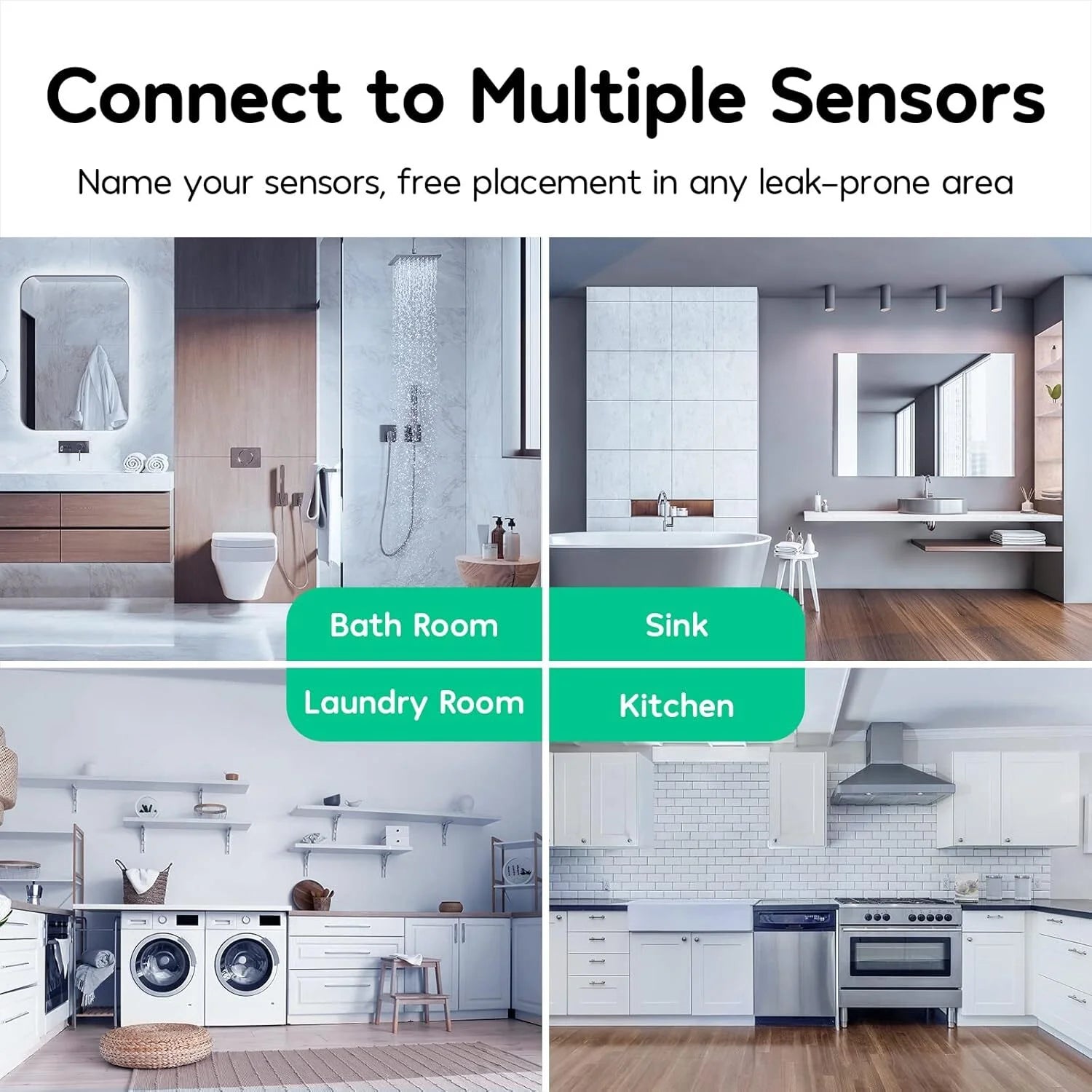 Wi-Fi Water Leak Detector, Water Detector Alarm with 656Ft Transmission Range, Leak Alert Email & SMS Notification , 3 Detectors & 1 Hub, for Kitchens, Basements, Bathrooms