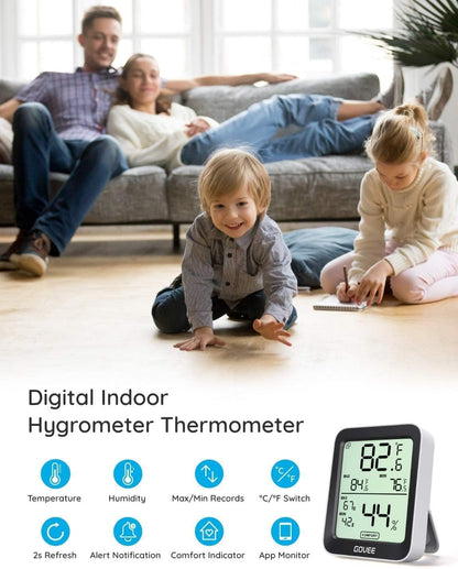 Digital Hygrometer Indoor Thermometer Room H5075, Bluetooth Temperature Humidity Meter with 164Ft Remote App Control, Notification Alerts, 2 Years Data Storage Export for Bedroom, Wine Cellar