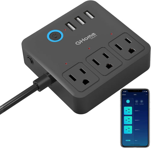 Power Strip with 3 USB Ports & 3 Smart Outlets Plugs That Work with Alexa & Google Home, Wifi Surge Protector, Flat Plug for Home Office Travel, 10A