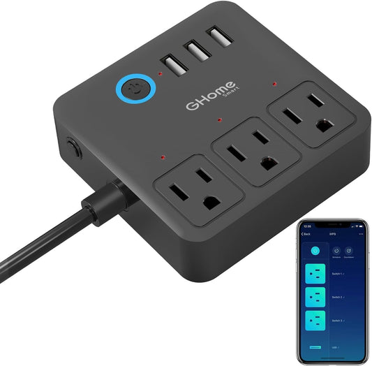 Power Strip with 3 USB Ports & 3 Smart Outlets Plugs That Work with Alexa & Google Home, Wifi Surge Protector, Flat Plug for Home Office Travel, 10A