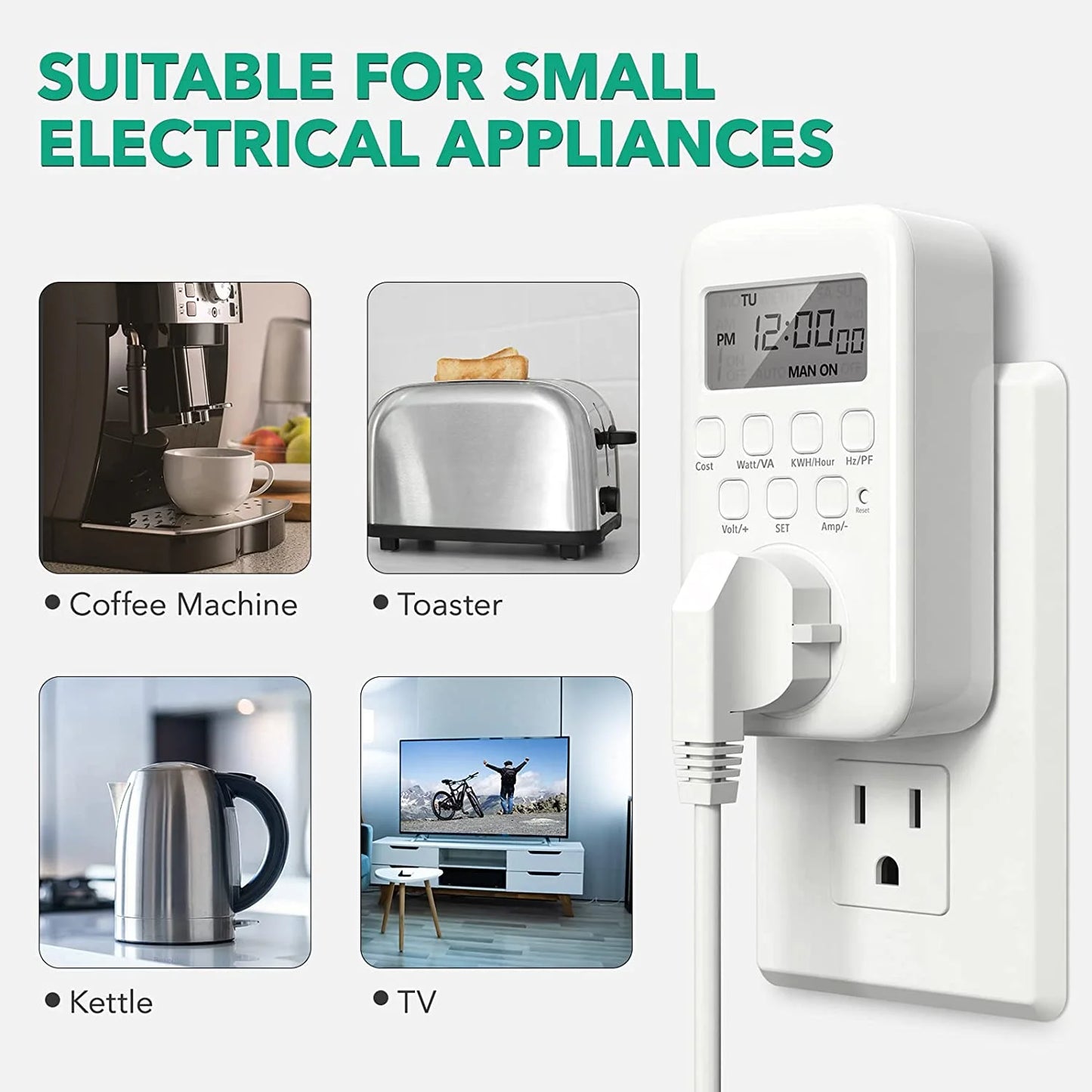 Watt Meter Plug, Plug-In Socket Power Meter Electricity Usage Monitor Consumption Home Electrical Energy Monitor, Voltage Amps Wattage Electricity Usage Tester, 9 Display Modes