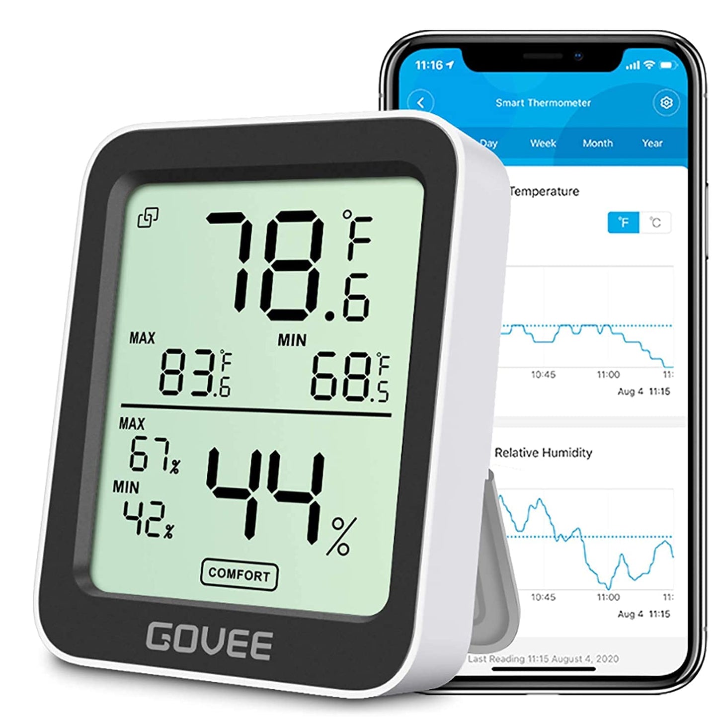 Digital Hygrometer Indoor Thermometer Room H5075, Bluetooth Temperature Humidity Meter with 164Ft Remote App Control, Notification Alerts, 2 Years Data Storage Export for Bedroom, Wine Cellar
