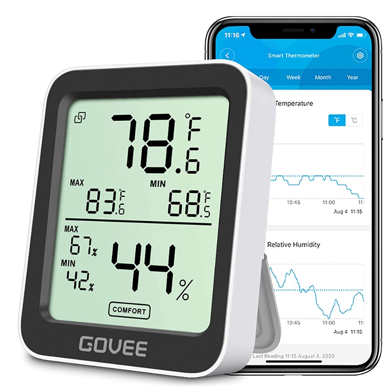 Digital Hygrometer Indoor Thermometer Room H5075, Bluetooth Temperature Humidity Meter with 164Ft Remote App Control, Notification Alerts, 2 Years Data Storage Export for Bedroom, Wine Cellar