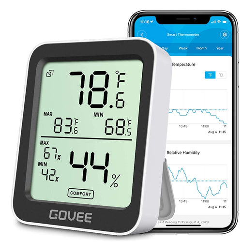 Digital Hygrometer Indoor Thermometer Room H5075, Bluetooth Temperature Humidity Meter with 164Ft Remote App Control, Notification Alerts, 2 Years Data Storage Export for Bedroom, Wine Cellar