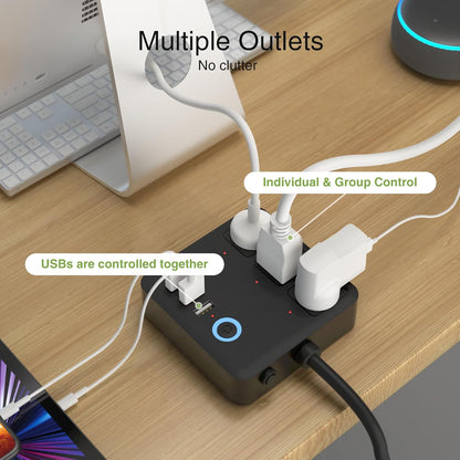 Power Strip with 3 USB Ports & 3 Smart Outlets Plugs That Work with Alexa & Google Home, Wifi Surge Protector, Flat Plug for Home Office Travel, 10A