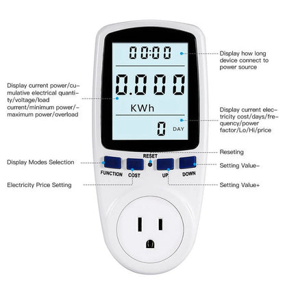 Electricity Usage Monitor Power Meter Energy Watt Volt Consumption with LCD Display Overload for Home Kitchen