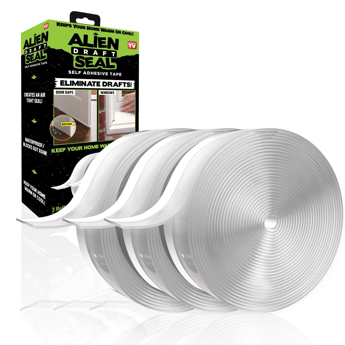 Alien Seal Draft Seal Window Door Seal Strip Transparent Windproof Sealing Tape Self Adhesive Draft Seal Tape 3 Rolls 49Ft