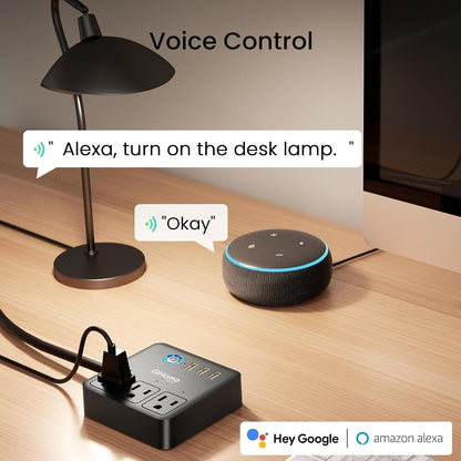 Power Strip with 3 USB Ports & 3 Smart Outlets Plugs That Work with Alexa & Google Home, Wifi Surge Protector, Flat Plug for Home Office Travel, 10A