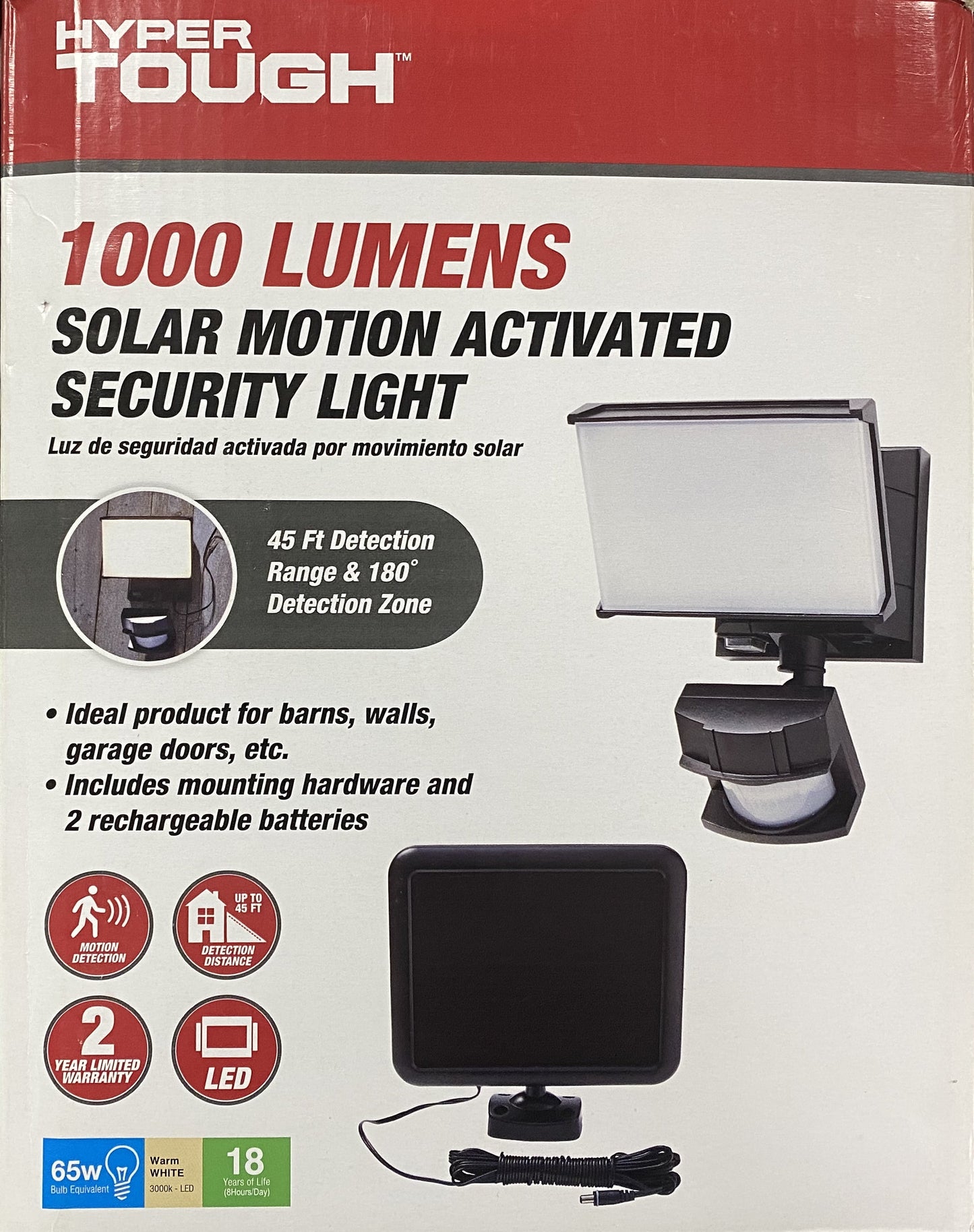 One Head Adjustable LED Solar Powered Motion Outdoor Security Flood Light, 1000 Lumens